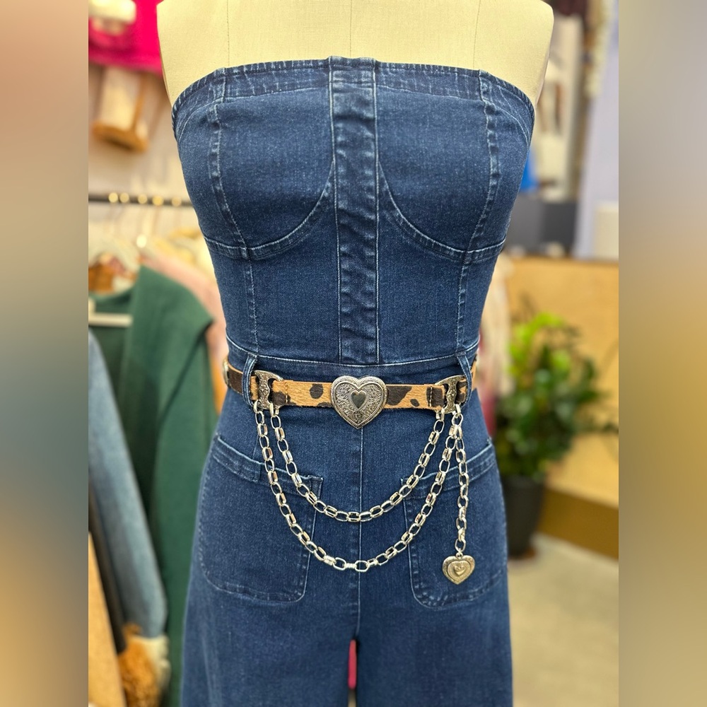 New! Animal Print Heart Concho Chain Belt – Western Drape Statement Accessory